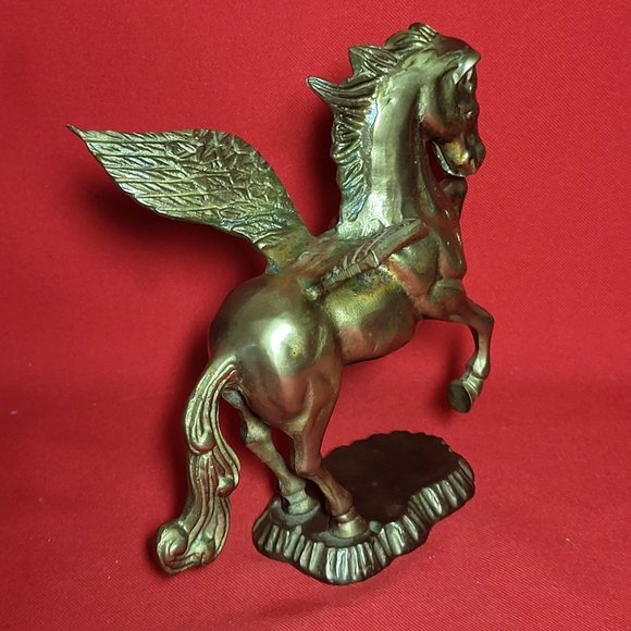 VTG Solid Brass Pegasus Statue Flying Winged Mythical Horse Flowing Mane Fantasy - Picture 7 of 12